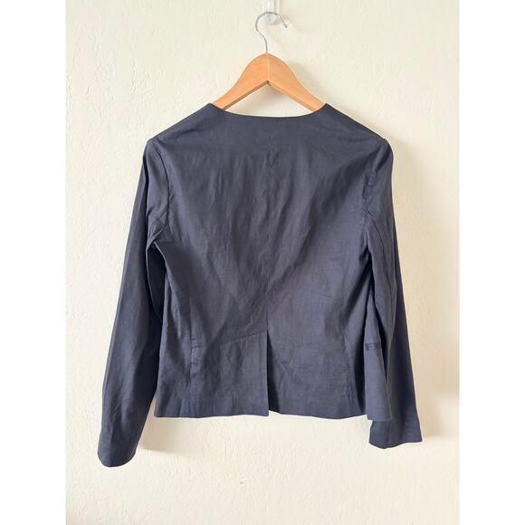 Theory Women's Benefield Crush Wash Open Navy Linen Blend Blazer Size 4 - Picture 7 of 11